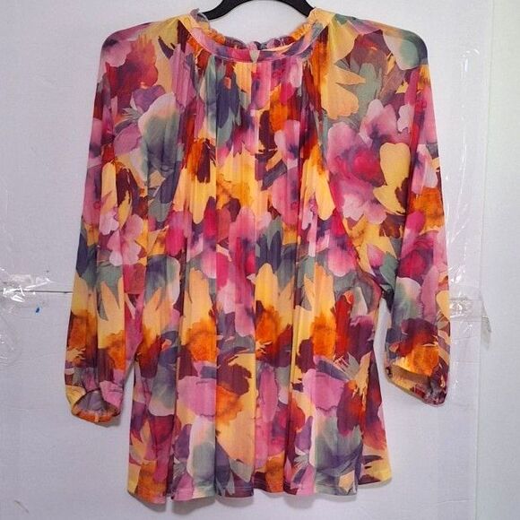 Artsy Cupio Women's Top Abstract Watercolor Floral Pleated Loose Fit Size 3X - Picture 9 of 9